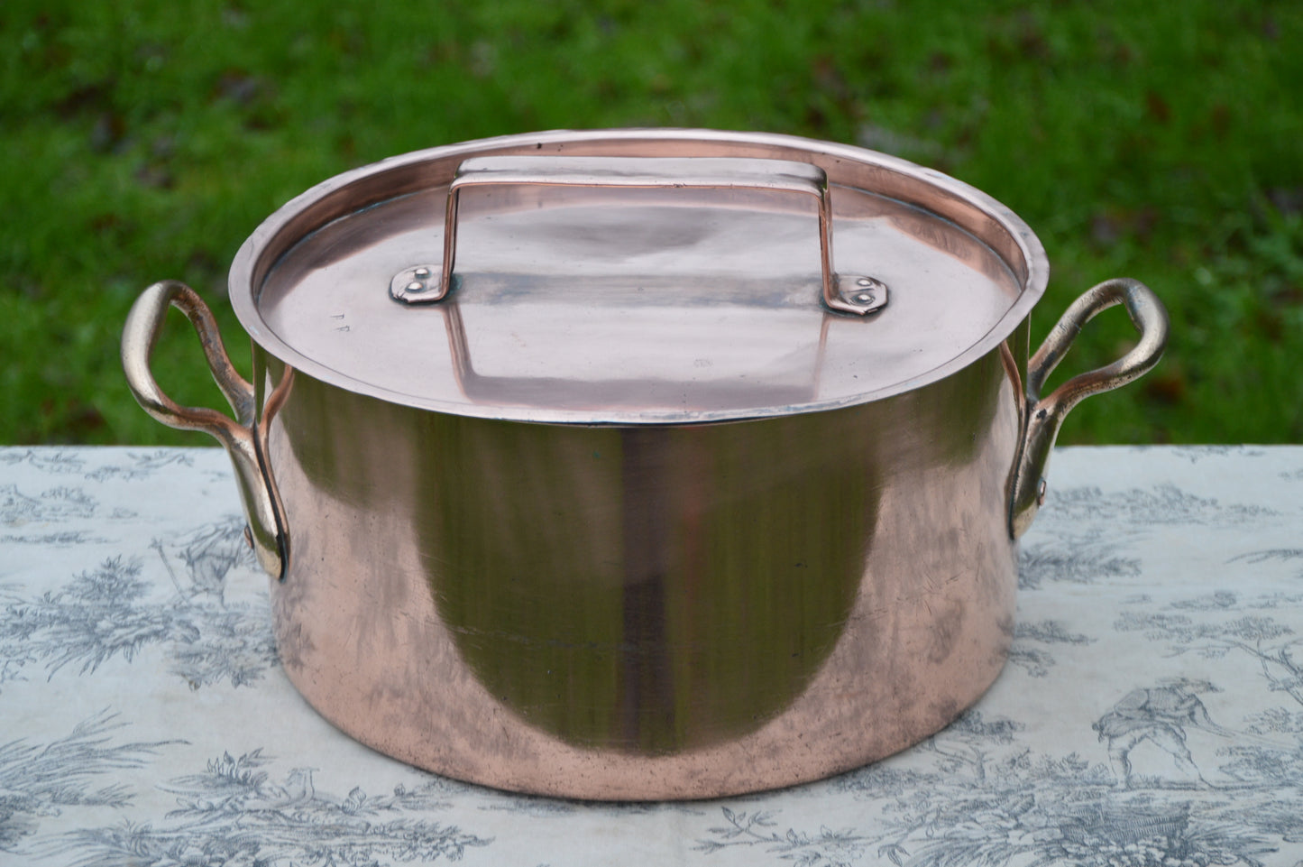 Copper Pot 1.7mm Massive Faitout Marmite Rondeau Antique Refurbished Big Copper Pot Bronze Handles Well Used 30cm 11 3/4" Big Pan