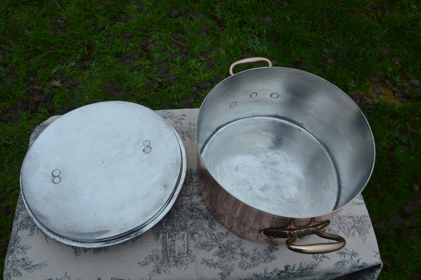 Copper Pot 1.7mm Massive Faitout Marmite Rondeau Antique Refurbished Big Copper Pot Bronze Handles Well Used 30cm 11 3/4" Big Pan