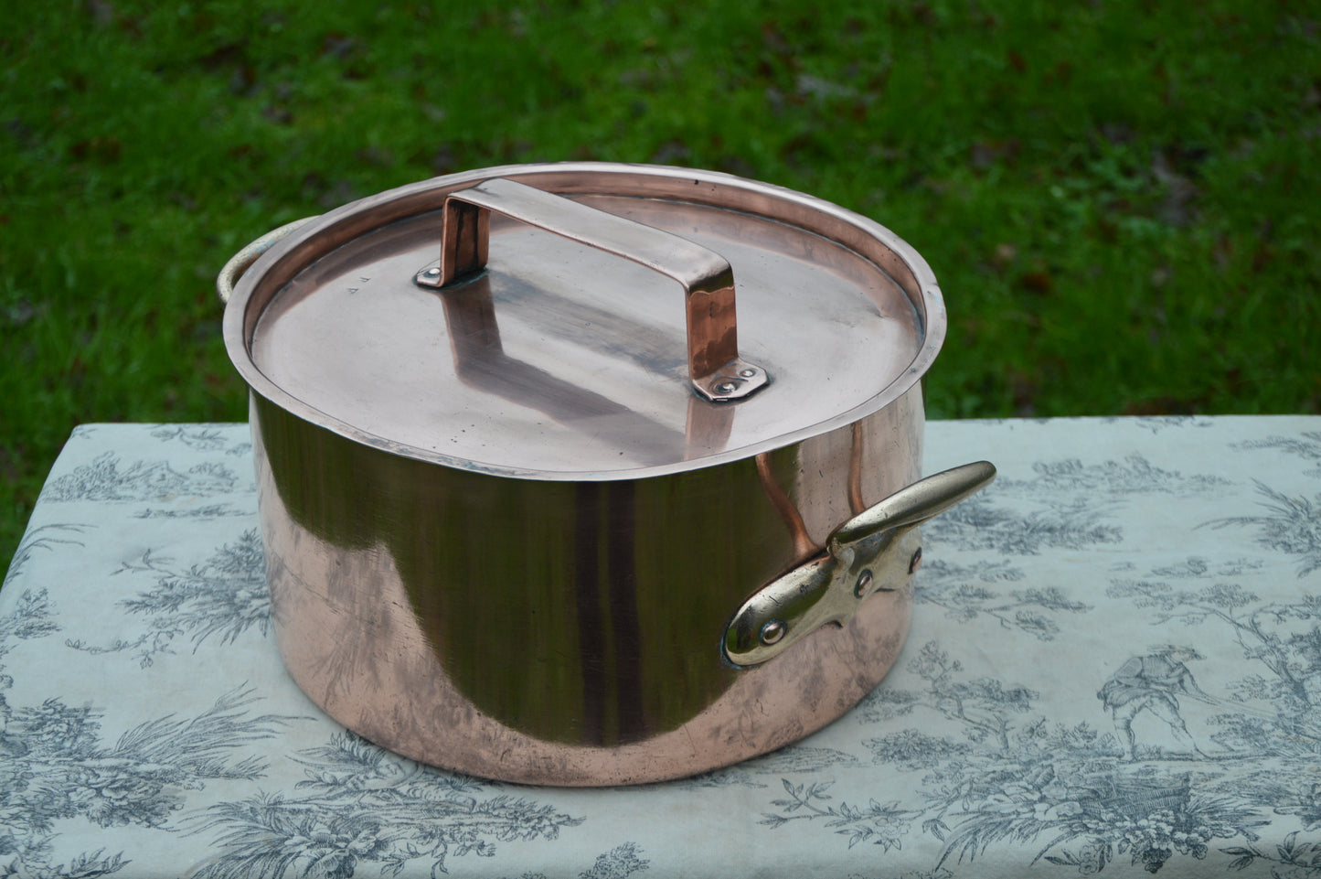 Copper Pot 1.7mm Massive Faitout Marmite Rondeau Antique Refurbished Big Copper Pot Bronze Handles Well Used 30cm 11 3/4" Big Pan