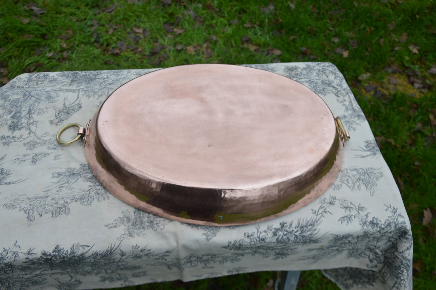 French Plaque au Gratin Copper Vintage Made in France Plat à Rôtir De Cuisine 45cm 17 3/4 2.1mm BIG Oven Dish New Tin Oval Ring Handles