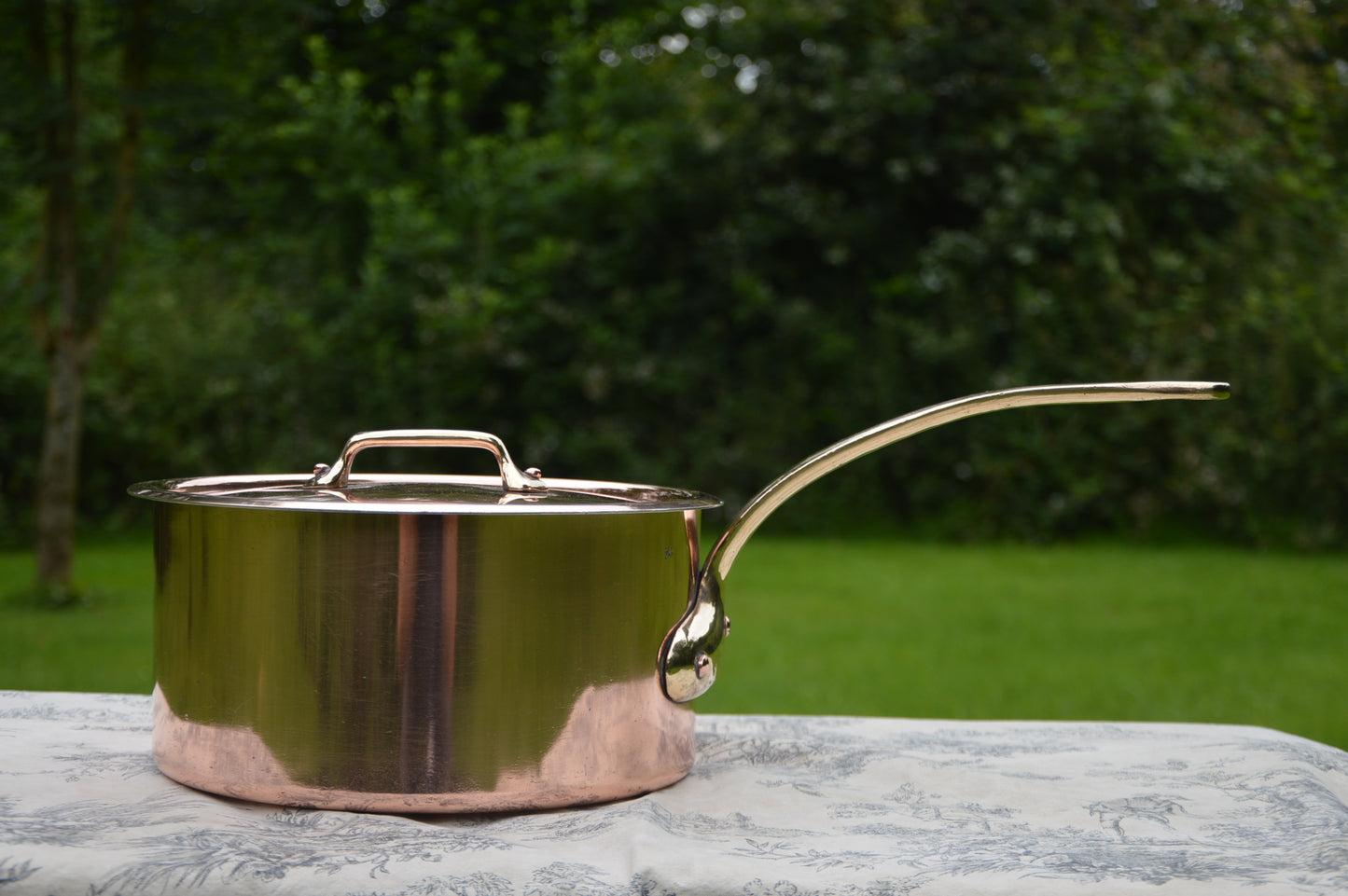 Antique Copper Saucepan New Tin and Lid Bronze Handles Copper Pan France 1.3mm 26cm 3.06kilo 6lb 12oz MASSIVE Stock Pot Hammered New Tin