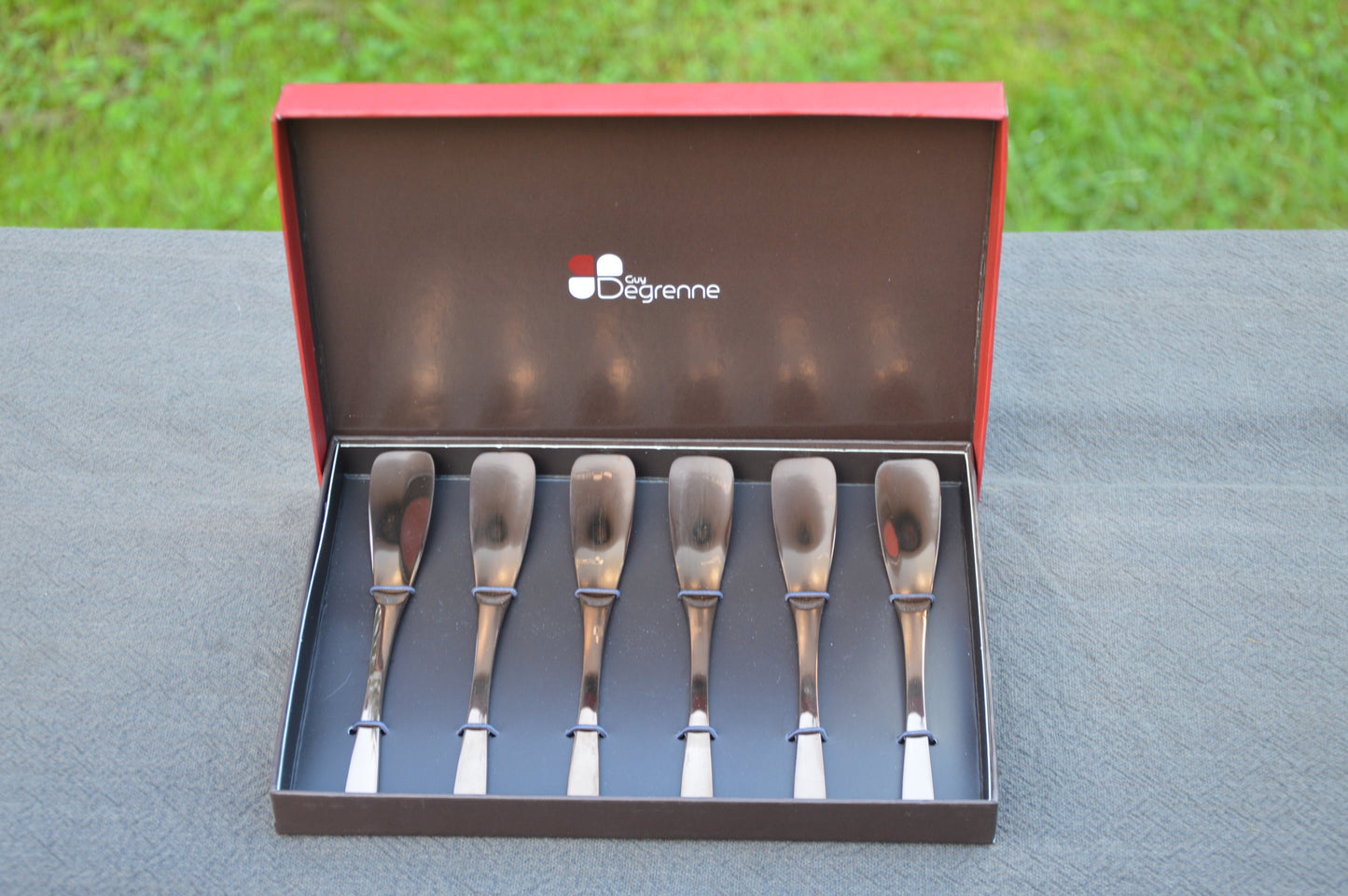 Guy Degrenne Set of Six Spoons Boxed Copper Stainless Steel Amuse Bouche Spatules