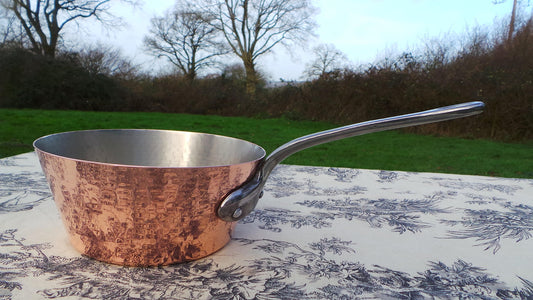 Copper Pan Tupperware Hammered Vintage French Solid Copper Windsor Saute Pan Cast Iron Handle Fully Nickel Lined French Normandy Kitchen