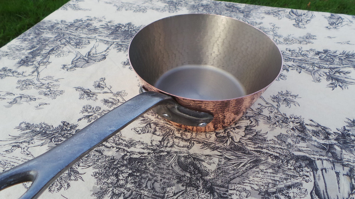 Copper Pan Tupperware Hammered Vintage French Solid Copper Windsor Saute Pan Cast Iron Handle Fully Nickel Lined French Normandy Kitchen