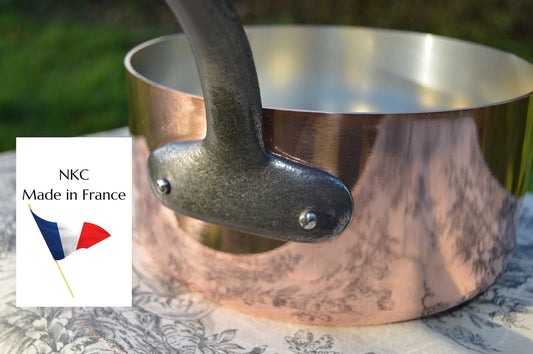 New 20cm NKC Copper Pan Tin Lined 1.7mm Professional Normandy Kitchen Copper Pot Iron Handle Steel Rivets Made in France 20cm 8 inch Pan