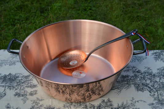 New NKC 38cm Copper Jam Pan + Skimmer Normandy Kitchen Copper Jam Jelly Pot 15 Inch Rolled Top Iron Handles New Normandy Kitchen 38 cm