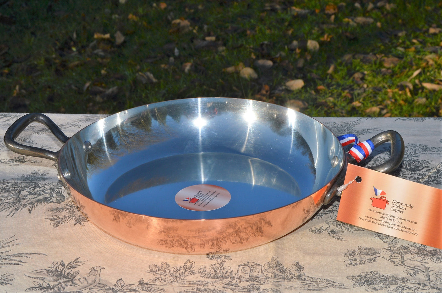 New NKC 24 cm Copper Round Au Gratin Pan Normandy Kitchen Copper Saute Roasting Pan 24cm 9 1/2" Across Tin lined New Normandy Kitchen Copper