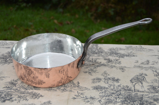 Antique Saute Pan New Villedieu Tin 1.4-1.7mm French Copper Pan 21cm 8 1/4" Professional Saute Cast Iron Handle Quality New Hand Wiped Tin