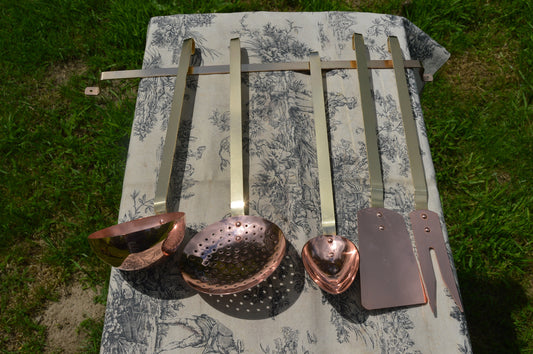 Copper Kitchen Utensils Quality Vintage French Copper and Brass Hand Made Five Copper Kitchen Utensils Beautiful Condition