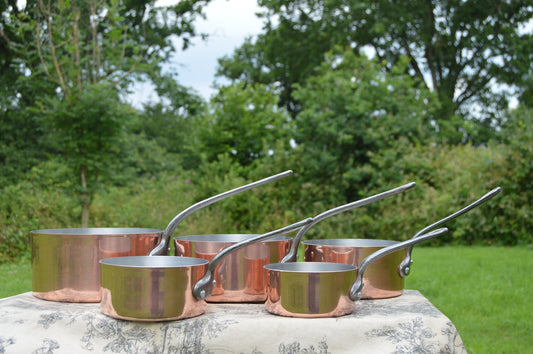 Casseroles en cuivre vintage 5 1,7-1,8 mm Ensemble français Cinq gradués France Made Copper vintage 12cm-20cm Magnifique !