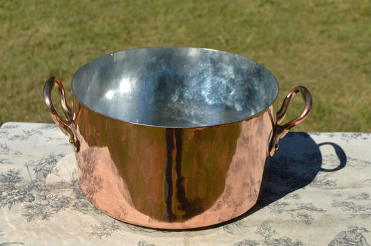 Français Antique 1.7mm Cuivre 25cm Faitout Bon Pot en Cuivre Massif Marmite Ragoût Faitout BIG Pan New Tin Hand Raised Copper Quality Pot