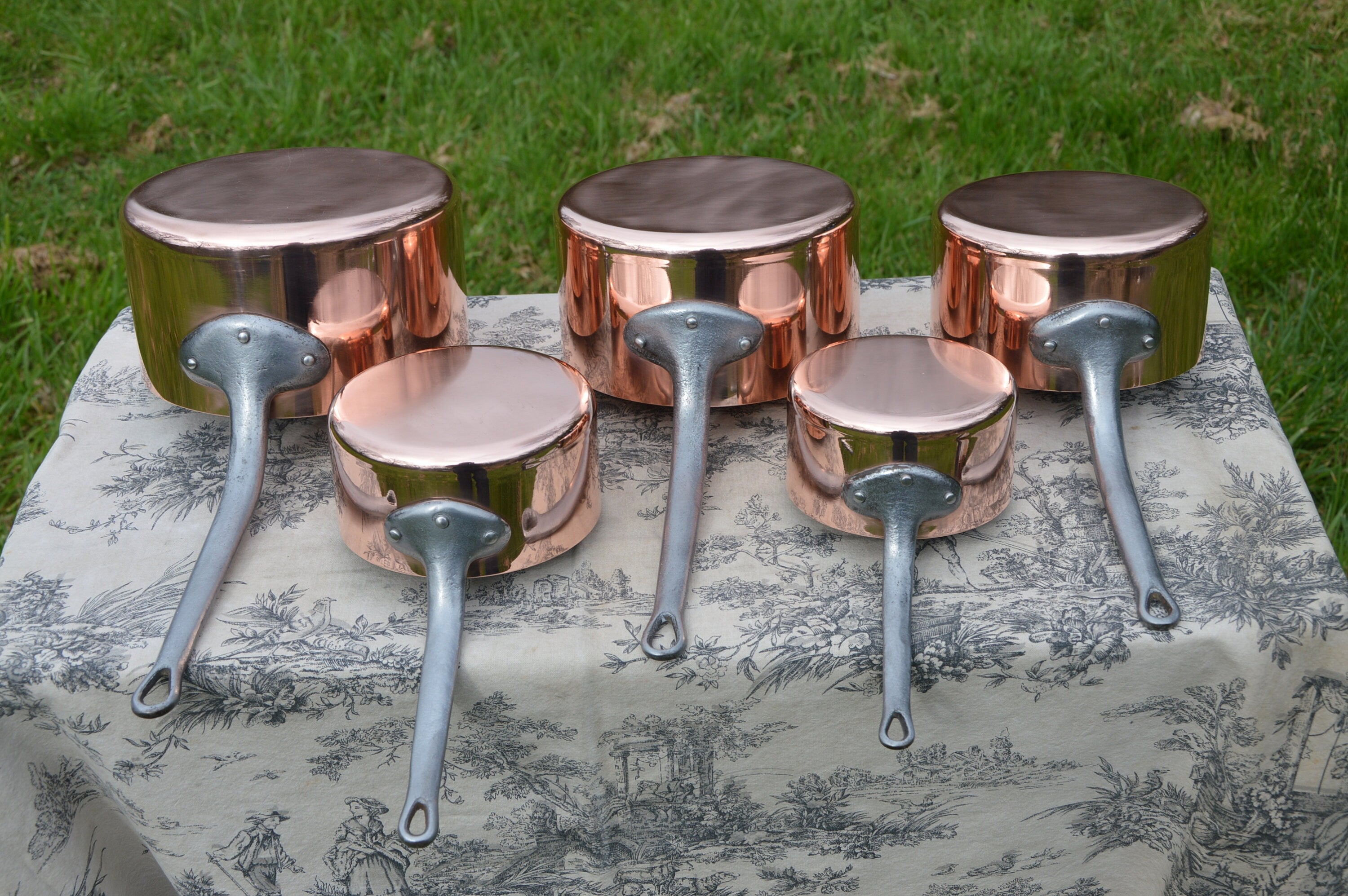 Vintage Copper Saucepan Set of 2, store Pair Copper Pan Set With Iron Handles France