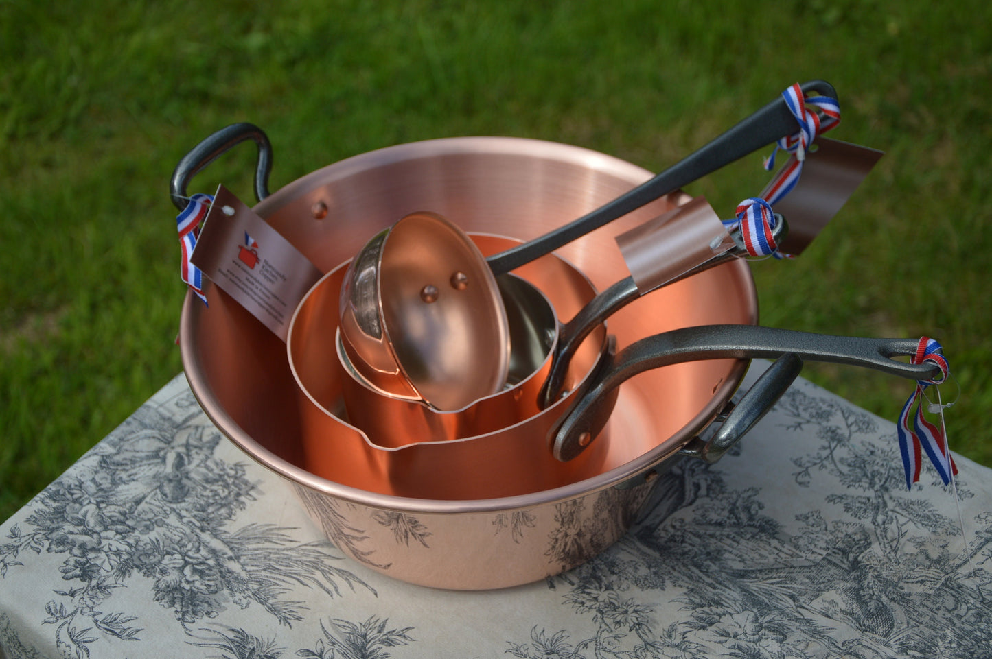 NKC Pâtissier Set Confectioners New NKC 28 cm Copper Jam Pan Copper Sugar Pan Patissier Pan Ladle Iron Handles from Normandy Kitchen Copper