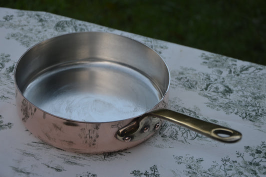 Villedieu Les Poeles Saute Fry Skillet Pan 20cm 8in Made in France Stamped Vintage French Copper Pot Bronze Handle 3 Copper Rivets 1.7mm