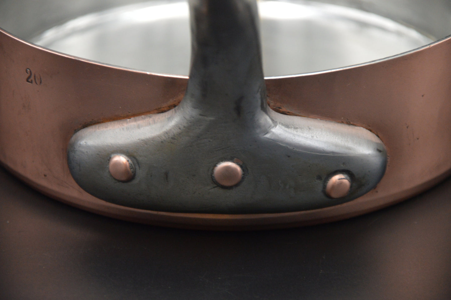 Antique Copper Saute Pan 1.5mm 20cm 8 Inch French Professional Pot Iron Handle New Tin Totally Refurbished Antique Saute 'Crooked Smile'