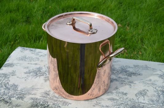 Vintage Copper Marmite Stockpot Faitout Pan New Hand Wiped Tin 24cm 9 1/2" French Pot Refurbished Quality Villedieu Pan 1.5mm Artisan Pot