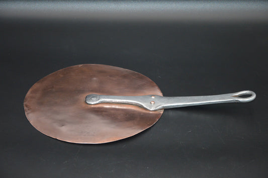 Stick Lid Antique French Hammered Copper 23.7cm 9 1/4" New Tin 748 grams 1lb 10.4 oz Splash Lid Copper Rivets Forged Iron Handle