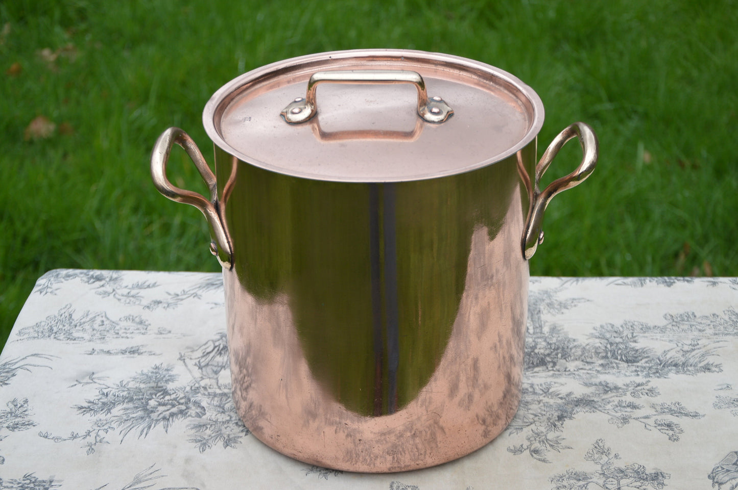 Antique Copper Stockpot Faitout Pan New Hand Wiped Tin 22cm 8 5/8" French Marmite Refurbished Quality Villedieu Pan 1.3mm Slight Wavy Edge