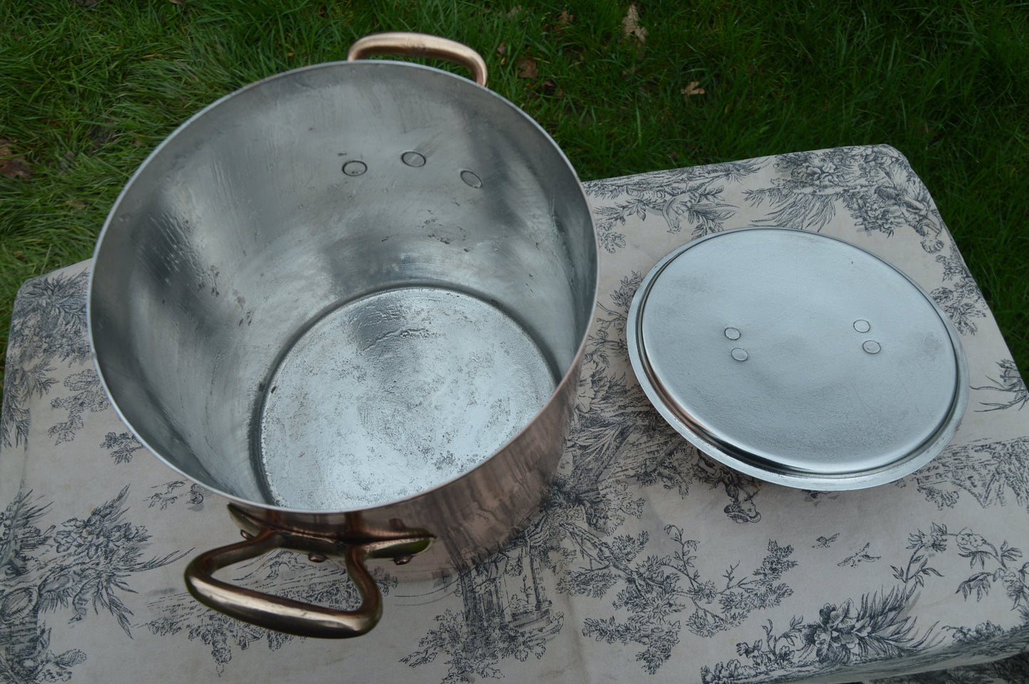 Antique Copper Stockpot Faitout Pan New Hand Wiped Tin 22cm 8 5/8" French Marmite Refurbished Quality Villedieu Pan 1.3mm Slight Wavy Edge