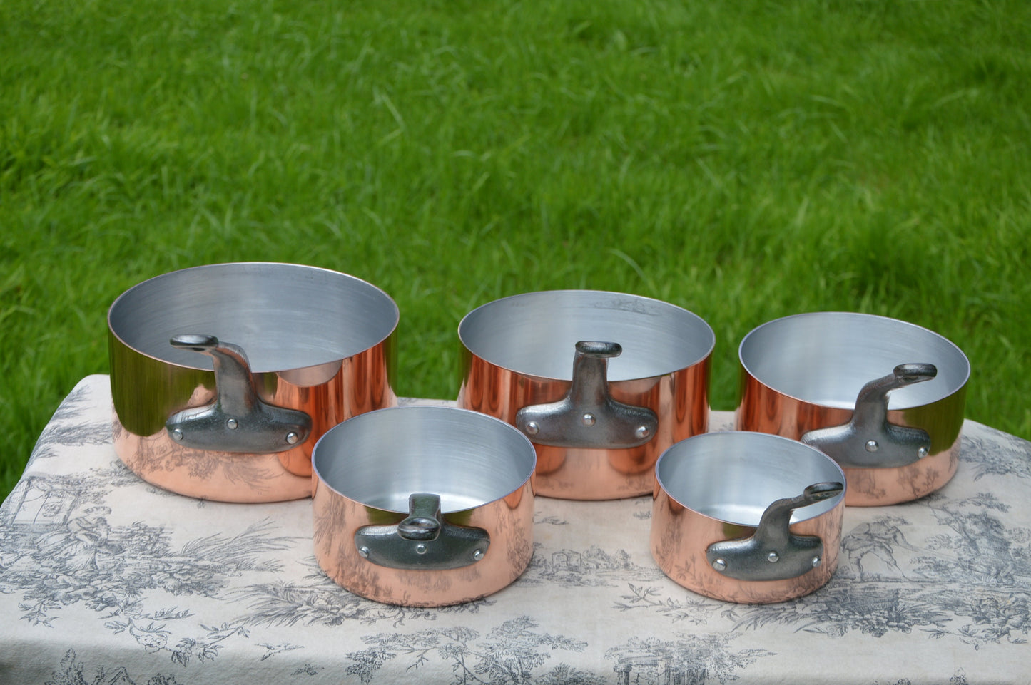 Copper Pans 1.7-1.9mm Five Vintage Aluminium Lined 12cm-20cm French Copper Pans 5.9 Kilos 13lbs 2.4 ozs Quality Copper with Aluminum Linings