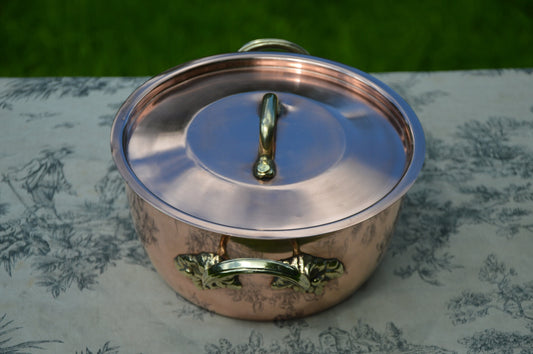 Vintage Made in Italy Bongusto Italy Copper Casserole Pot Pan Specialist Pot Ornate Handles Marked Bongusto Italy Scratches