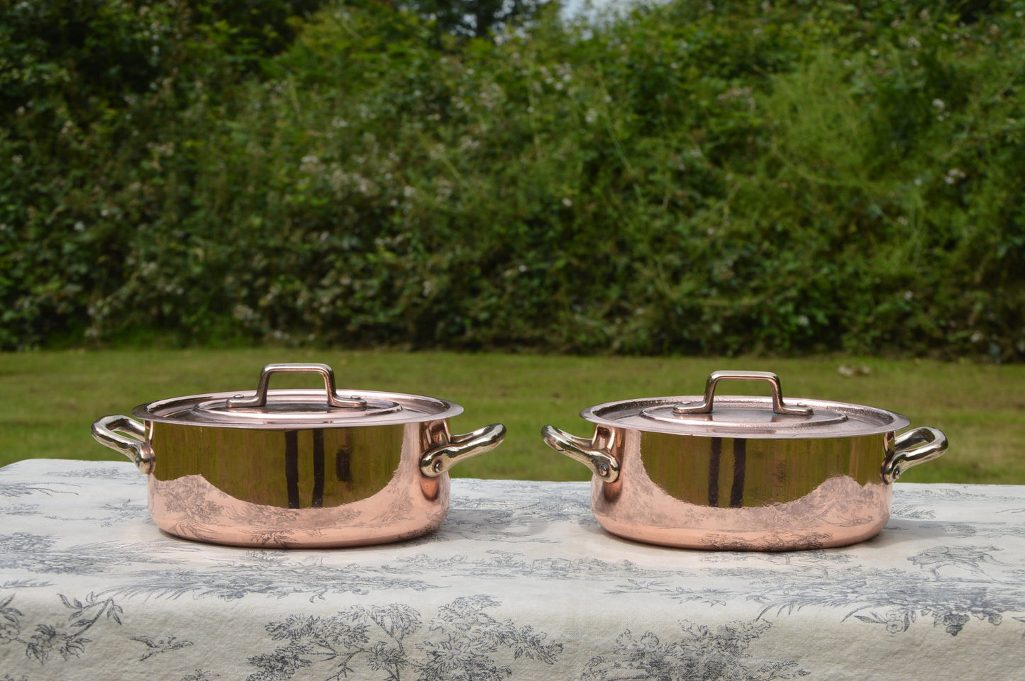 Two Tournus Copper Cocottes Casseroles Marmites Small Oval Pots French Copper Casseroles Lid 1.4mm 16cm 6 1/4" New Hand Wiped Tin Lined Wear