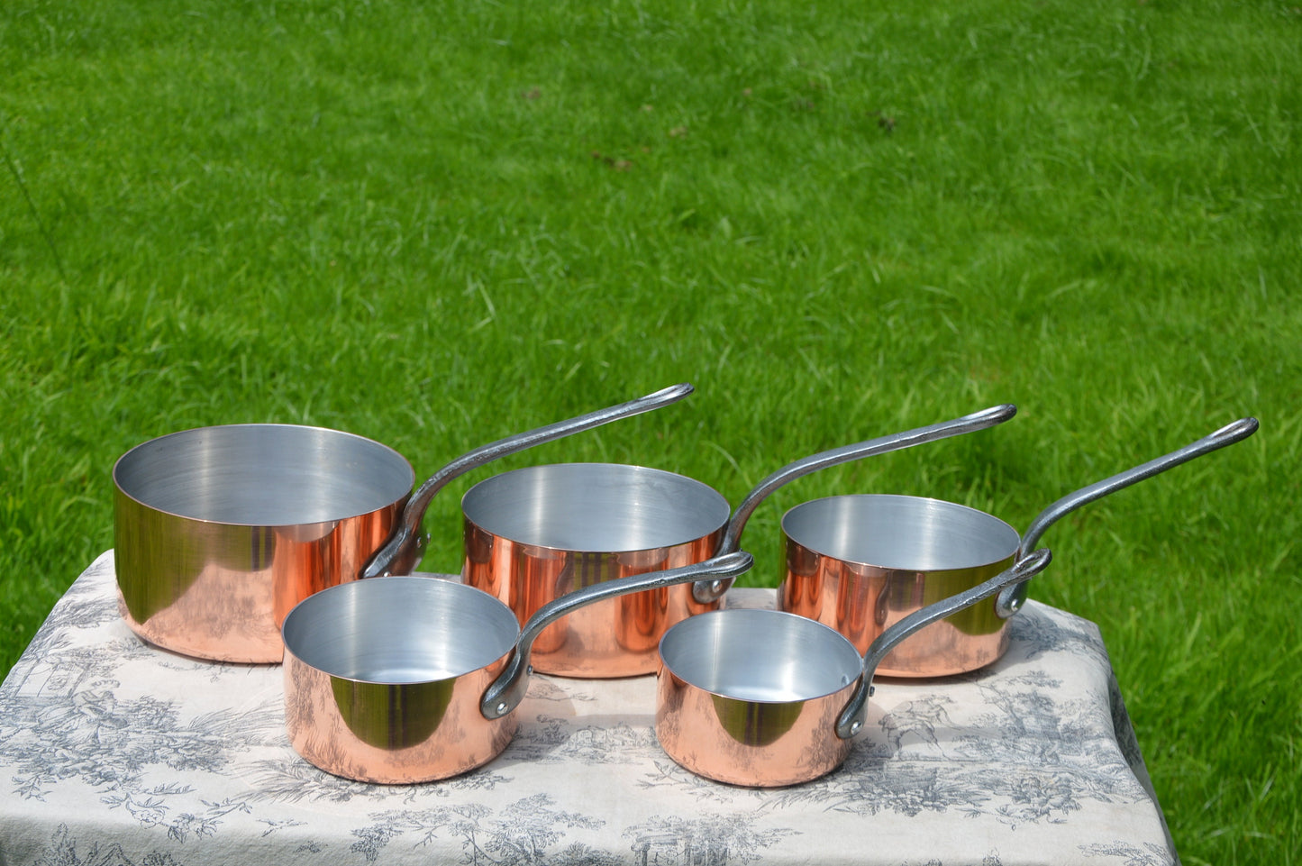 Copper Pans 1.7-1.9mm Five Vintage Aluminium Lined 12cm-20cm French Copper Pans 5.9 Kilos 13lbs 2.4 ozs Quality Copper with Aluminum Linings