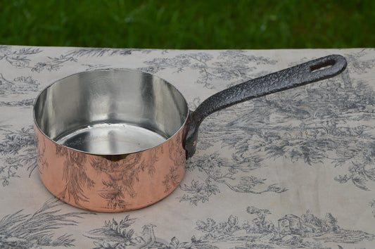 A La Menagere Copper Saucepan 13.5cm 5 1/4" Antique French Professional  1.2mm Forged Pitted Iron Handle New Artisan Tin Lined