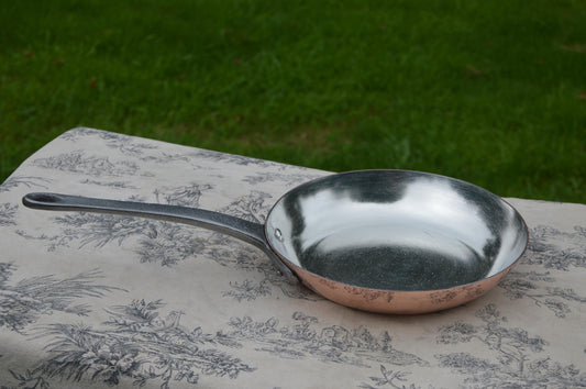 Vintage Copper Flipping Pan New Hand Wiped Tin France Made Frying Pan High Sides Saute Copper Rivets 1.6mm French Iron Handle Hammered Base