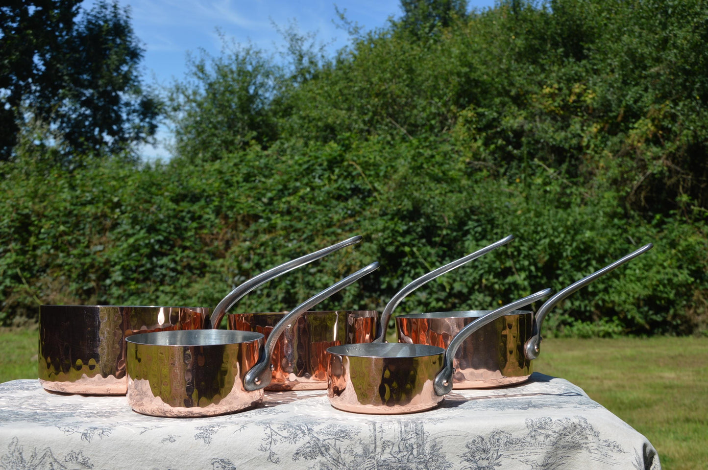 Copper Pans New Artisan Tin Vintage Five French Copper 1.7-2mm Pots Copper Rivets Iron Handles Normandy Kitchen Copper - Totally Renovated