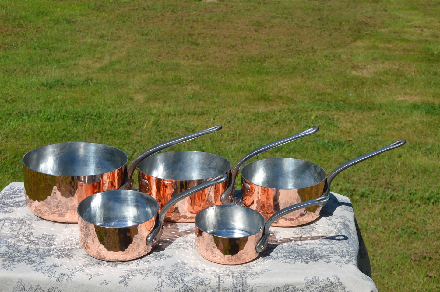 Copper Pans New Artisan Tin Vintage Five French Copper 1.7-2mm Pots Copper Rivets Iron Handles Normandy Kitchen Copper - Totally Renovated