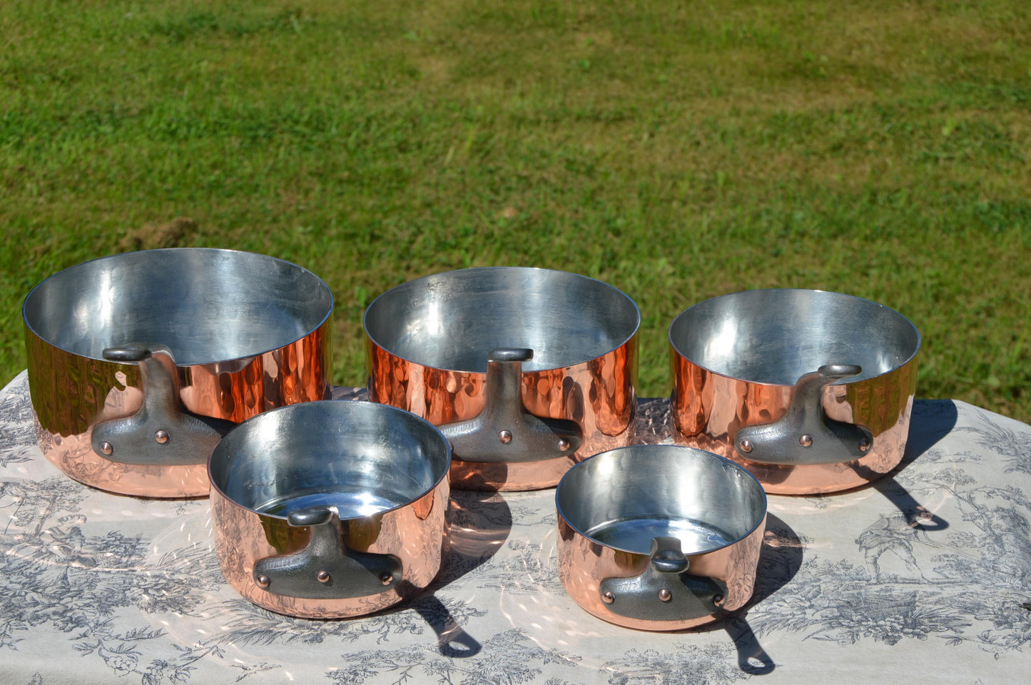 Copper Pans New Artisan Tin Vintage Five French Copper 1.7-2mm Pots Copper Rivets Iron Handles Normandy Kitchen Copper - Totally Renovated