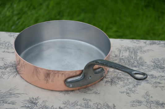 Vintage Copper Saute Pan French Copper 24cm 9 1/2" Iron Handle Aluminium Lining 1.5 mm Copper Well Used 1970s Pan Professionally Polished