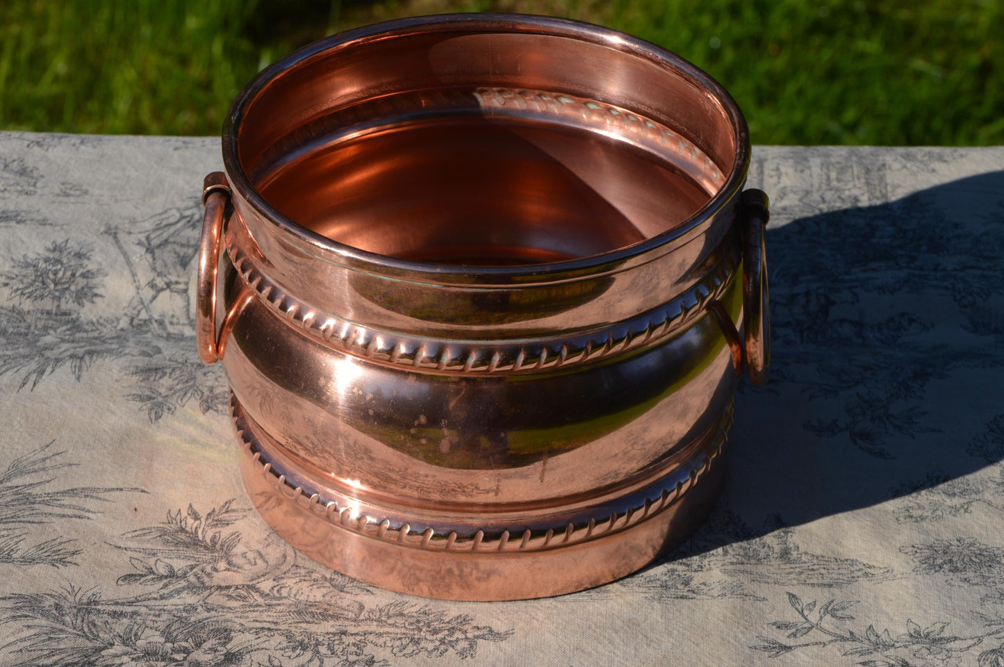 Vintage French Small Copper Pot Two Ring Handle Copper Handle Utensil Cutlery Holder Hand Made Joints Hand Hammered Fabulous Pot