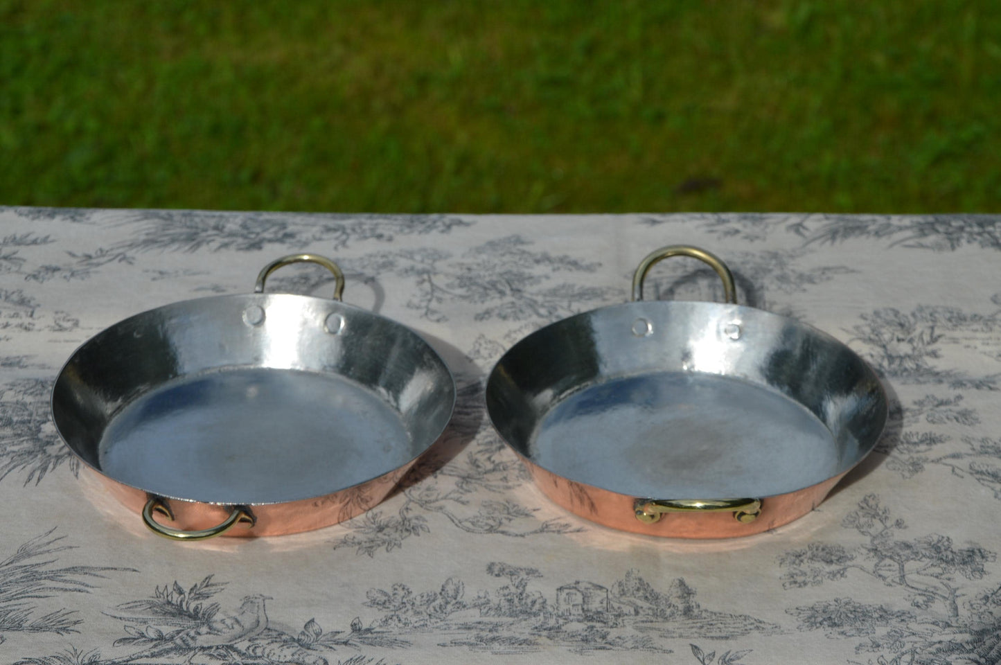 Two Copper Gratin Pans Copper Handles Roasting Pans French Copper Pans Vintage Copper Dishes Round 15.5cm 6 1/8" New Hand Wiped Tin