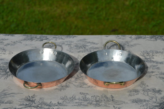 Two Copper Gratin Pans Copper Handles Roasting Pans French Copper Pans Vintage Copper Dishes Round 15.5cm 6 1/8" New Hand Wiped Tin