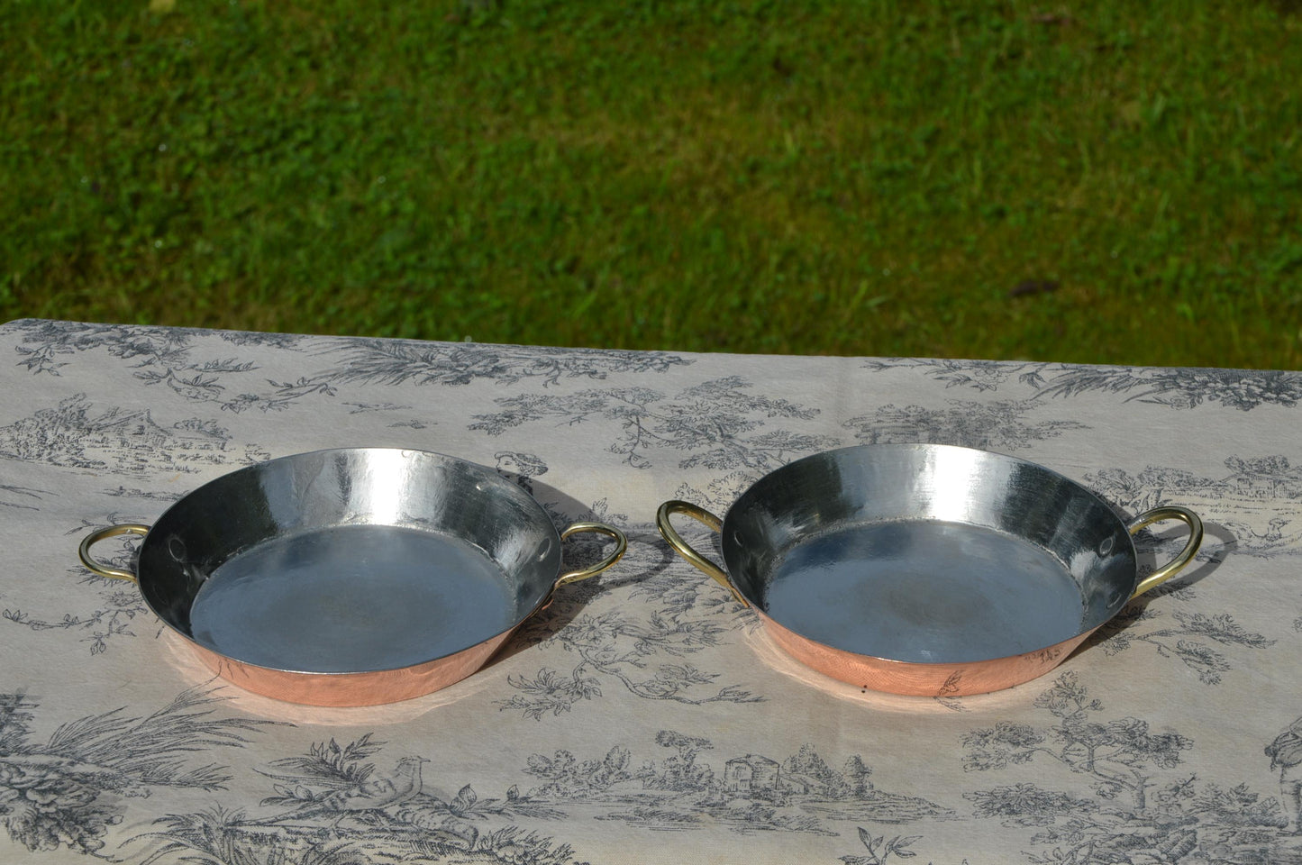 Two Copper Gratin Pans Copper Handles Roasting Pans French Copper Pans Vintage Copper Dishes Round 15.5cm 6 1/8" New Hand Wiped Tin