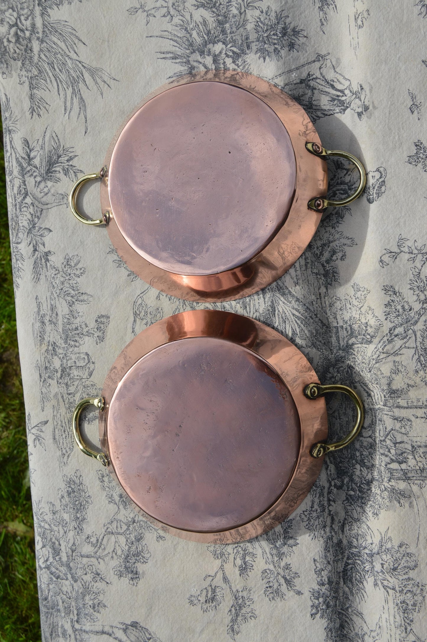 Two Copper Gratin Pans Copper Handles Roasting Pans French Copper Pans Vintage Copper Dishes Round 15.5cm 6 1/8" New Hand Wiped Tin