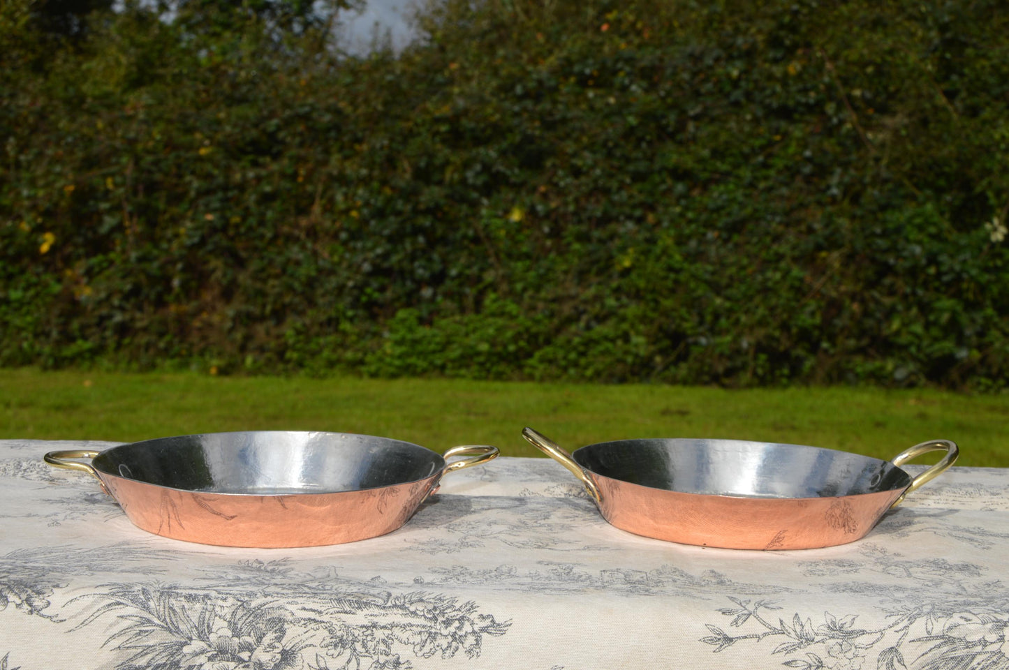 Two Copper Gratin Pans Copper Handles Roasting Pans French Copper Pans Vintage Copper Dishes Round 15.5cm 6 1/8" New Hand Wiped Tin