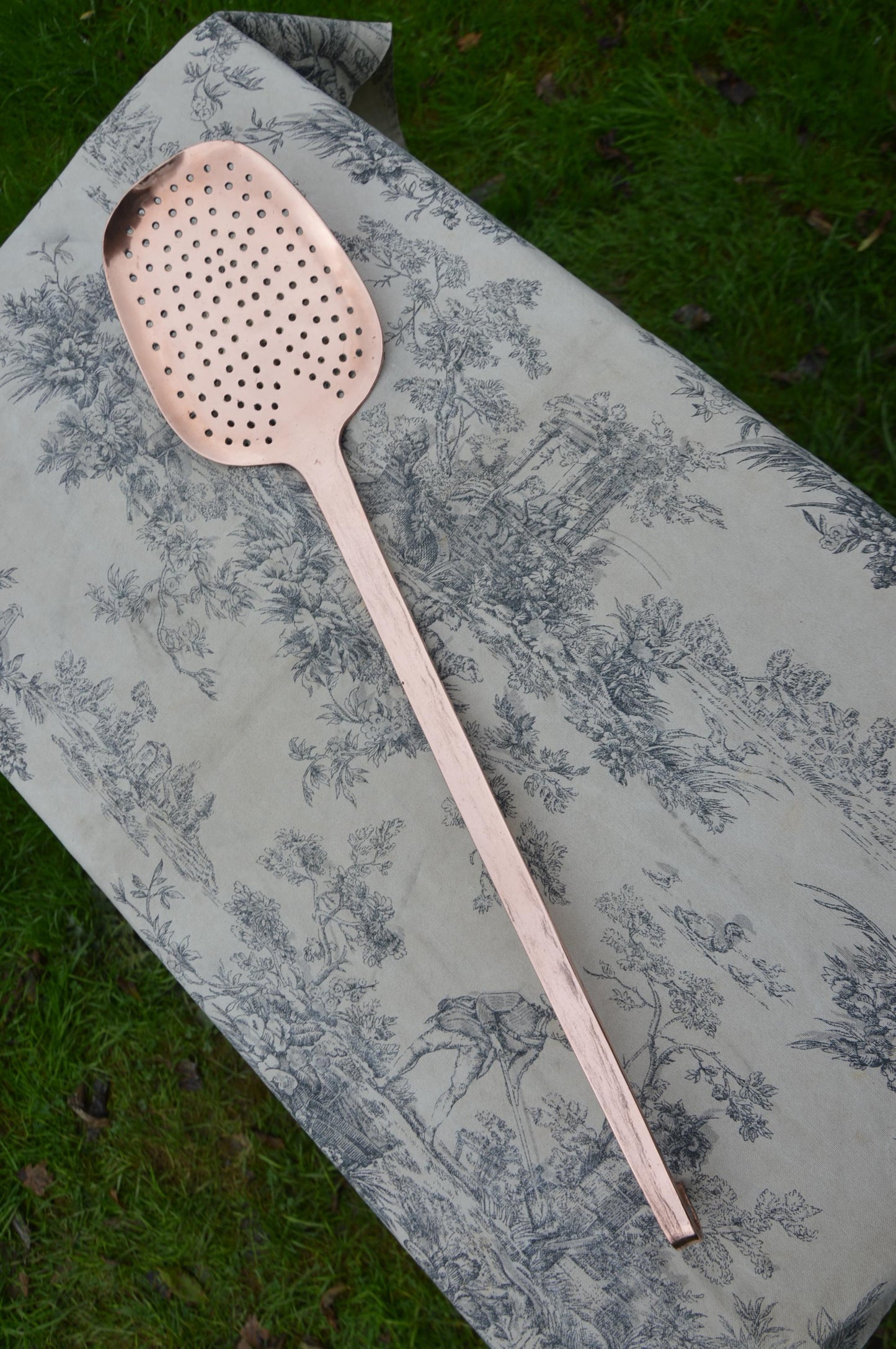 Vintage Copper Hammered Professional Jam Jelly Pan 41cm Rolled Top 4.62k 10lbs 3oz Cast Iron Handles and Copper Ecumoire Normandy Kitchen