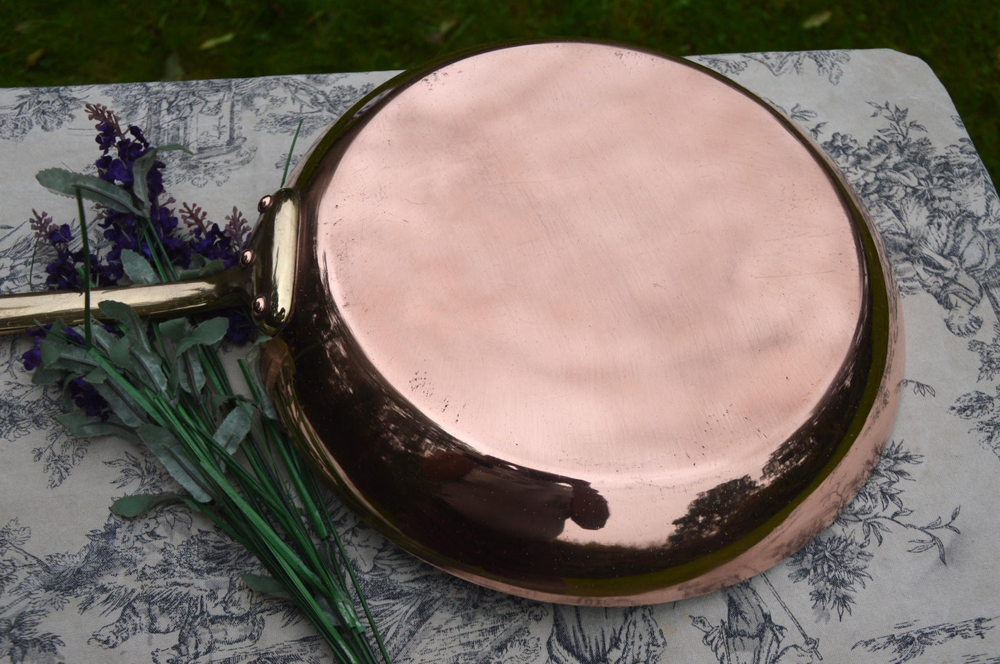 Copper Saute 1.5mm Made in France Fry Pan Vintage Pan New Hand Wiped Tin Lining Thick Bronze Handle Copper Rivets 31cm 12 1/4"