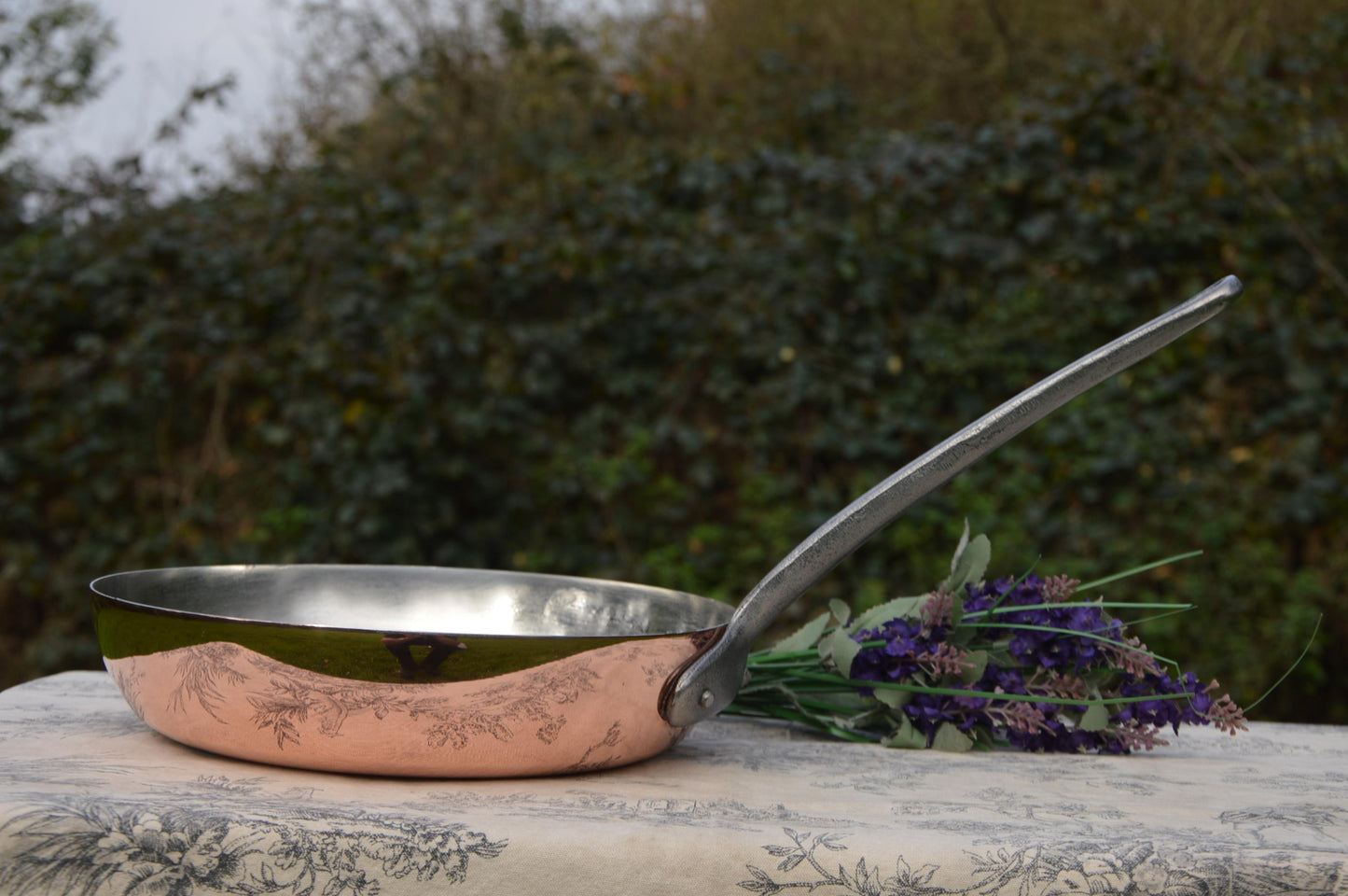 Vintage Copper Flipping Pan New Hand Wiped Tin France Made Frying Pan High Sides Saute Copper Rivets 1mm French Iron Handle