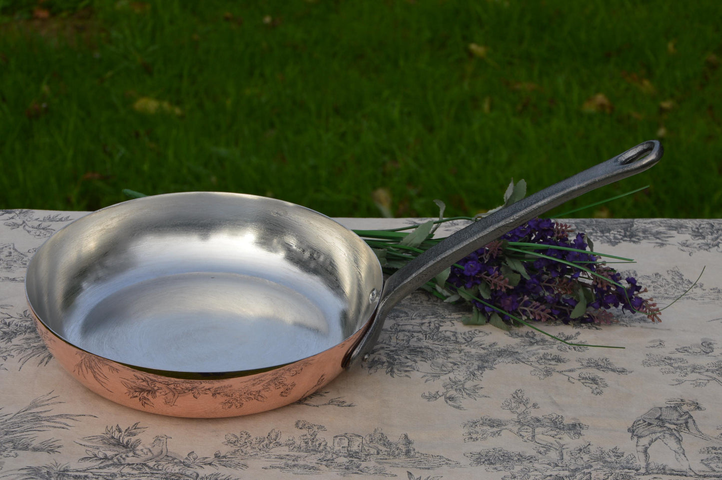 Vintage Copper Flipping Pan New Hand Wiped Tin France Made Frying Pan High Sides Saute Copper Rivets 1mm French Iron Handle