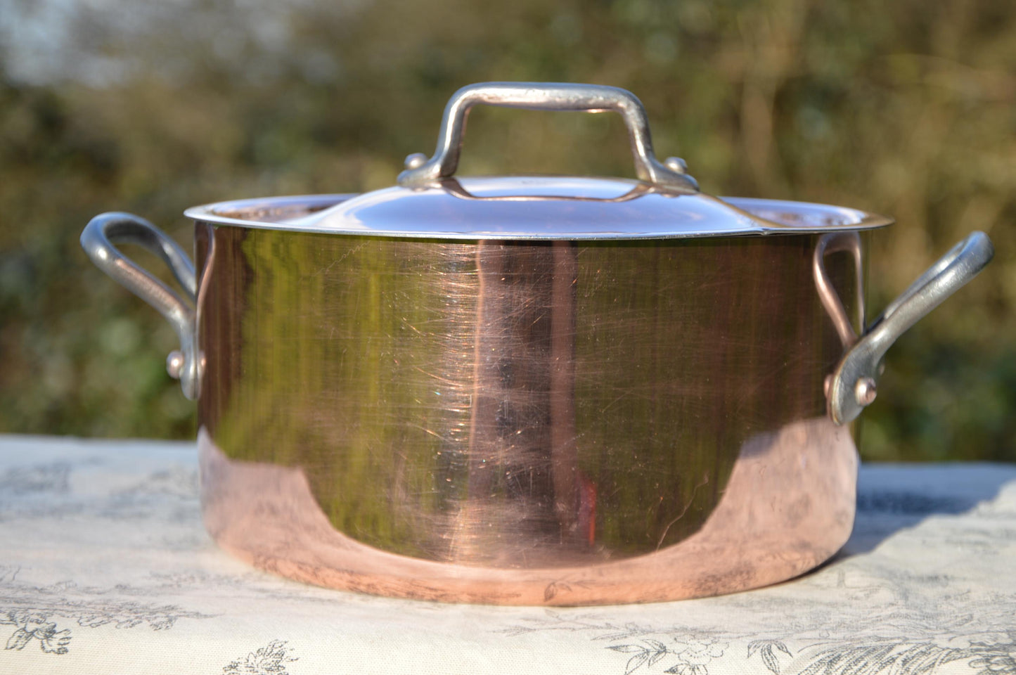 Lecellier Copper Casserole Faitout Oval Pot French Copper Dutch Oven Lid 1.5mm 20cm 8" Good Condition New Hand Wiped Artisan Tin