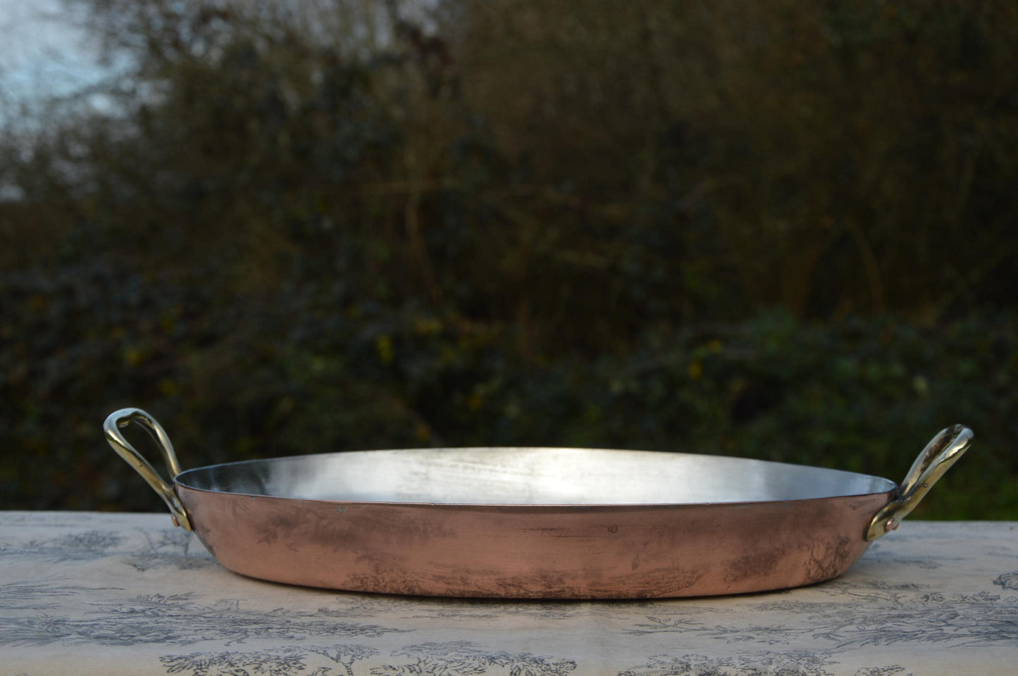 Antique Copper 30cm 11 3/4" Gratin Pan Big French Vintage Copper New Villedieu Artisan Tin Roasting Dish Oval Oven Bronze Handles Villedieu