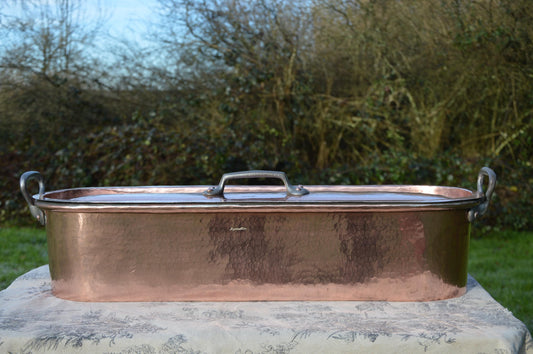 Alain Lagorsse Vintage Solid Copper Fish Poacher Insert Tray Steamer Bronze Handles 60cm Long 23.5 inch Recent New Hand Wiped Tin