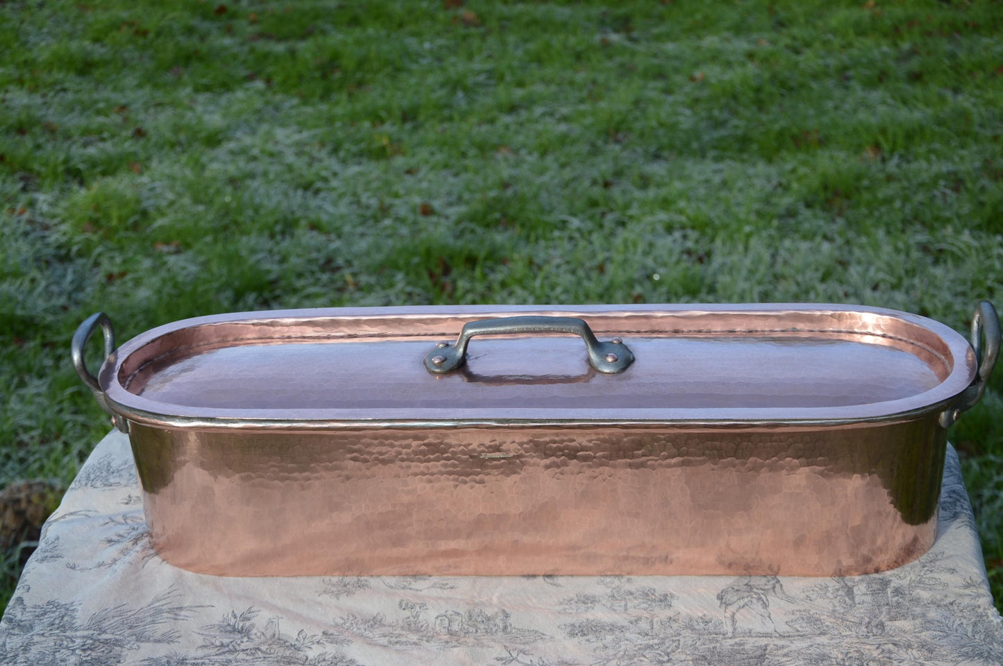 Alain Lagorsse Vintage Solid Copper Fish Poacher Insert Tray Steamer Bronze Handles 60cm Long 23.5 inch Recent New Hand Wiped Tin