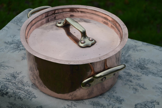 French Antique 1.8mm Copper 25cm Faitout Good Solid Copper Pot Marmite Ragoût Faitout BIG Pan New Tin Hand Raised Copper Quality Pot