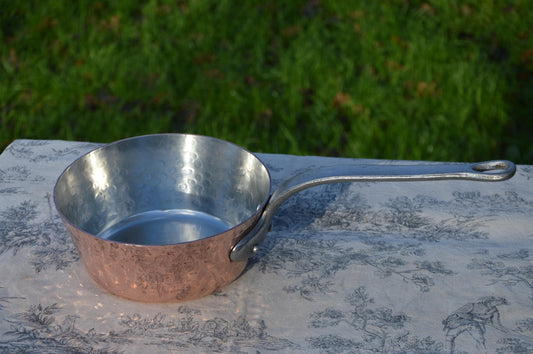 French Copper 1.7mm Sauteuse Evasee Pan Windsor New Artisan Hand Wiped Tin Lined Vintage Professional Windsor 7" 18cm Hammered Sides