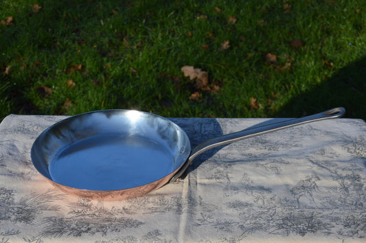 Copper Saute 1.6mm Copper Saute Fry Pan Vintage Pan New Artisan 100% Hand Wiped Tin Lining Thick Bronze Handle Copper Rivets 26cm 10 1/4"